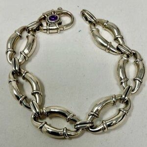 SCOTT KAY 925 SILVER AMETHYST CHUNKY OVAL LINK BRACELET 7.75” #799